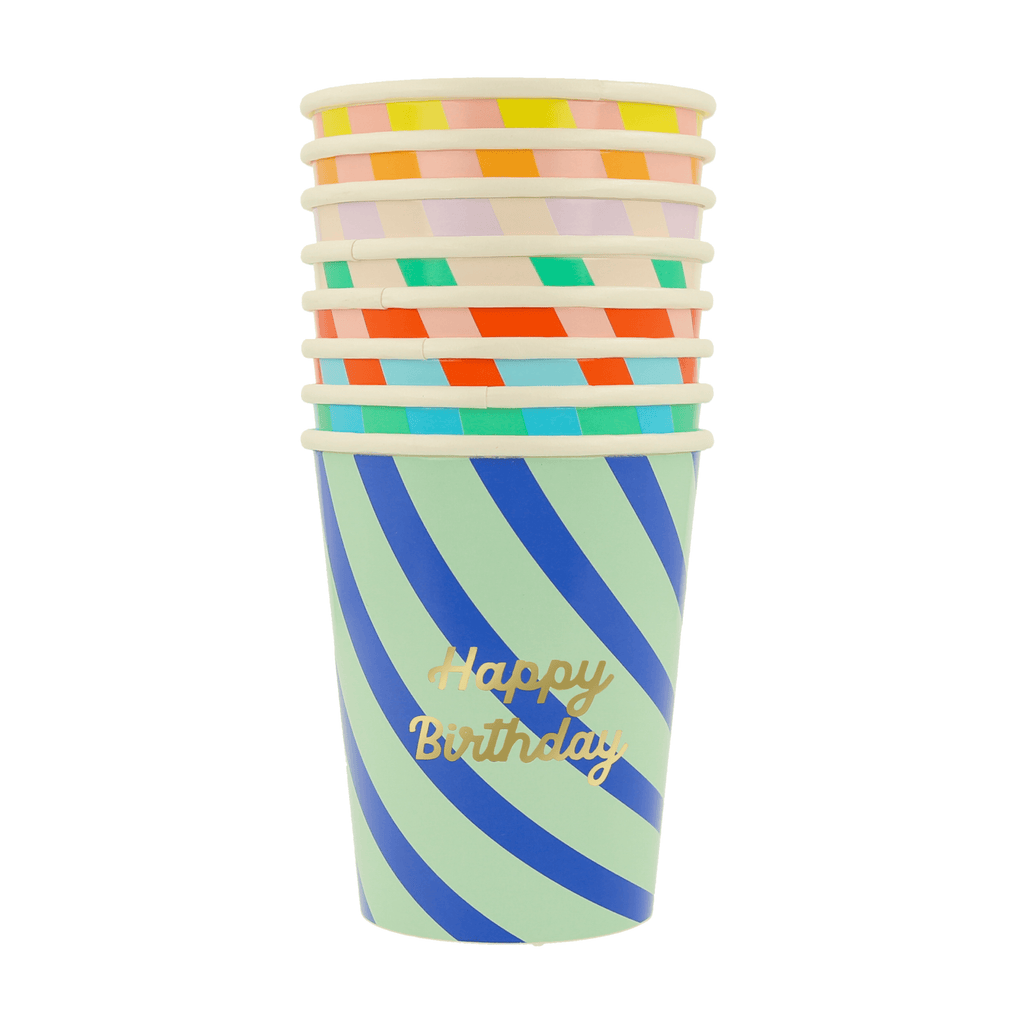 Bicchieri Happy Birthday Stripes (x 8)