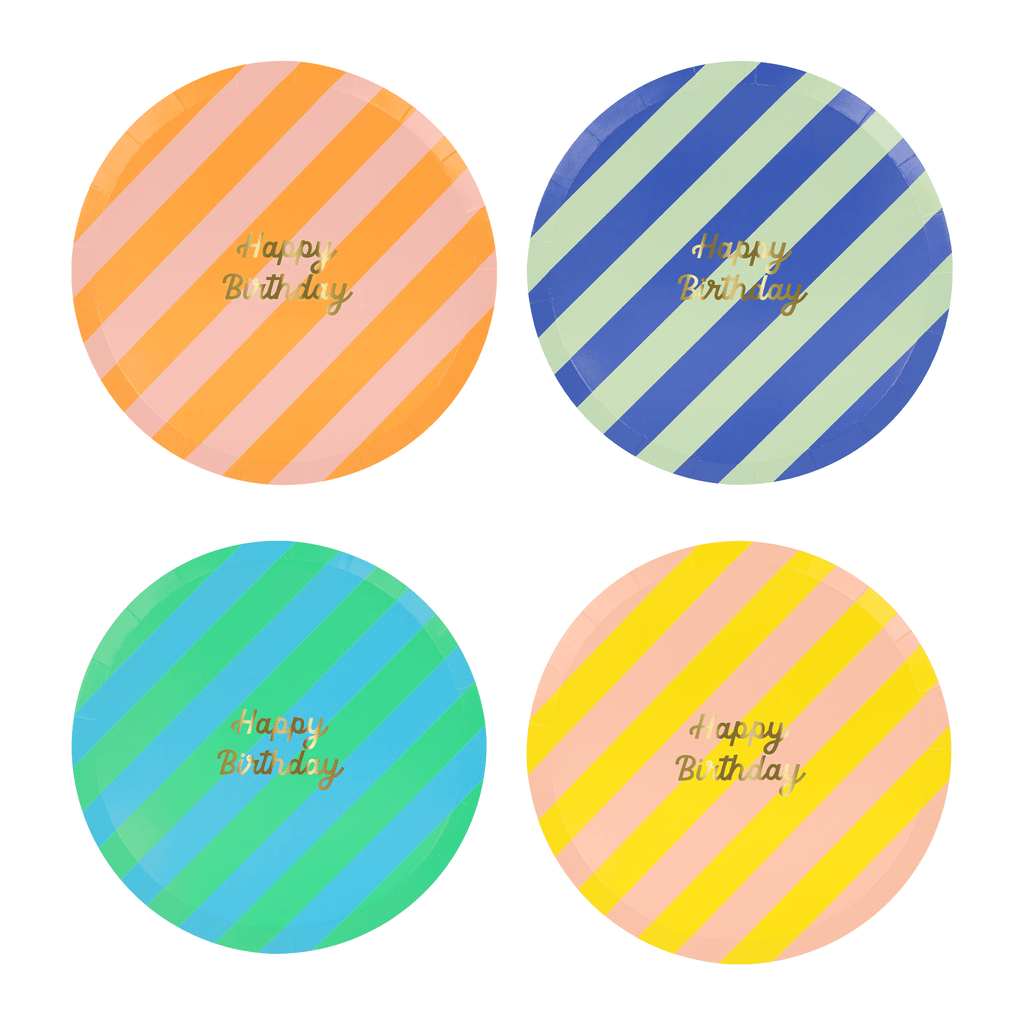 Piatti Dessert Happy Birthday Stripes (x 8)