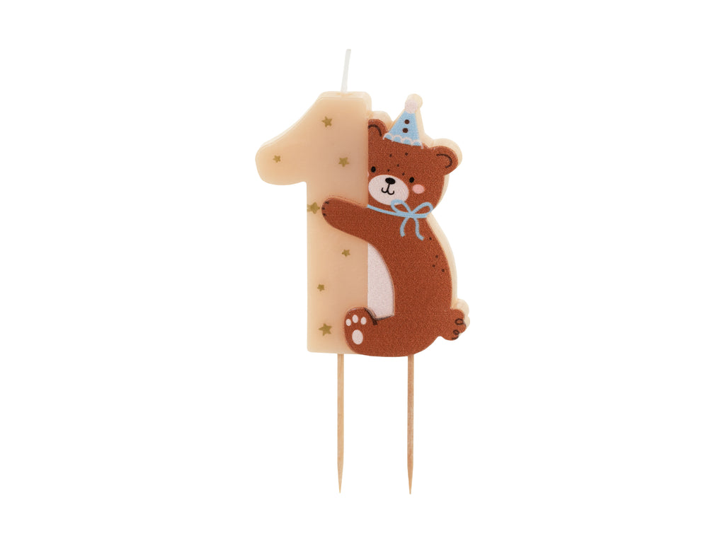 Candelina numero 1 con Teddy bear, mix, 7 cm