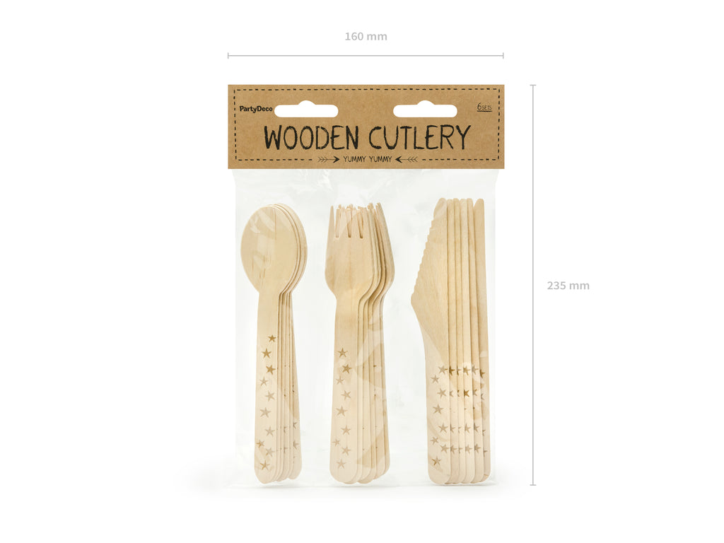 Posate in Legno Stars Oro (18 pezzi)